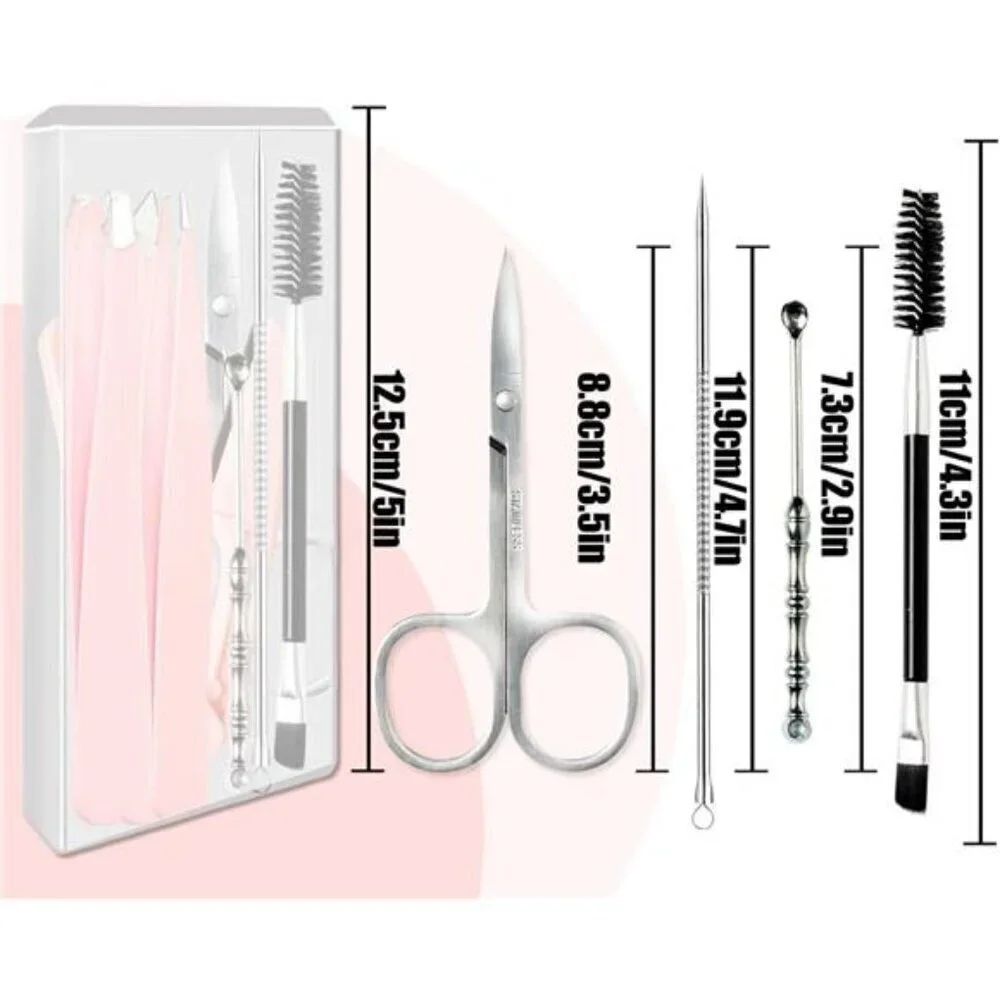 9-Piece Pink Eyebrow Grooming Kit Professional Tweezer & Razor Set With Case